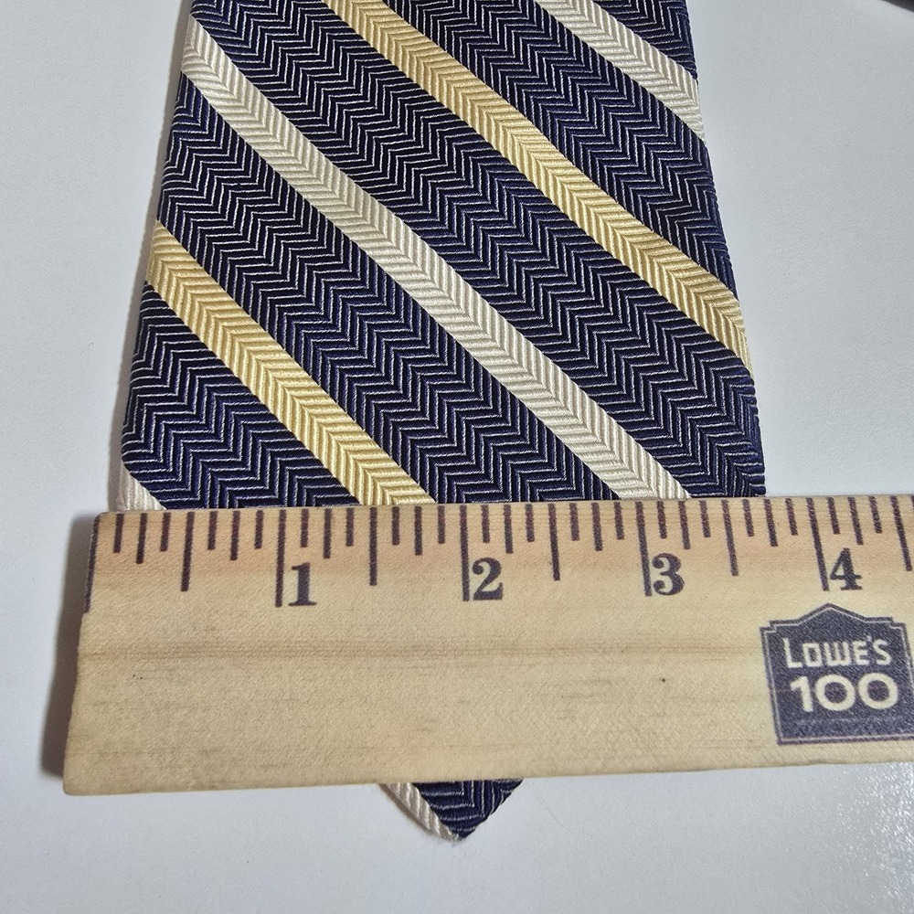 BREUER Men's Woven Silk Neck Tie 60x3.675" Gold Navy White‎ Made France Handmade - Picture 6 of 6